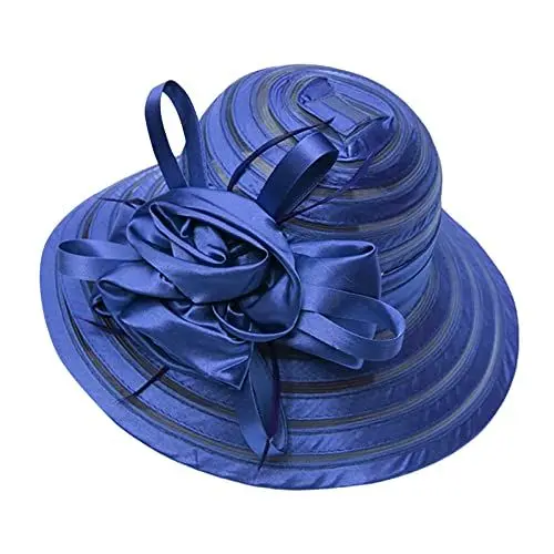 Produktbild: Kinder Sonne Mütze Frühlings-Ineinander greifen-Sonnenschutz-Hut-Blumen-Temperament-Hochzeits-Kleid-Hut-Sonnen-Kuppel-große Krempen-Hut-Mode-Hut für Sonnenhut Traktor (Navy, One Size)