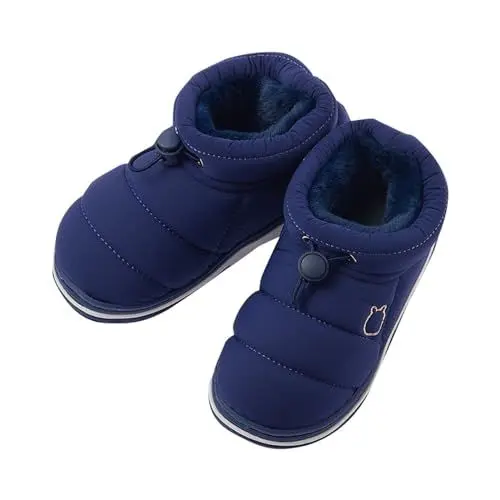 Produktbild: Kinder Stiefel Warm Gefütterte Schneestiefel Modische Winter Kinderstiefel Kinder Stiefeletten flacher rutschfest runde Zehen fester seitlicher Mädchen Winterstiefel (Dark Blue 35.5 Big Kids)