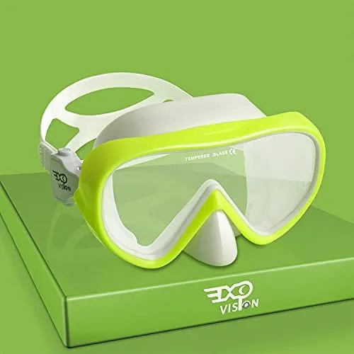 Produktbild: Kinder Taucherbrille 180° Panorama Kind Schnorchelmaske, Anti Nebel Tauchmaske gehärtetes Glas Schwimmmaske Junge Silikon Tauchermaske Mädchen Schwimmbrille mit Nasenabdeckung 4-16 (Gelb)