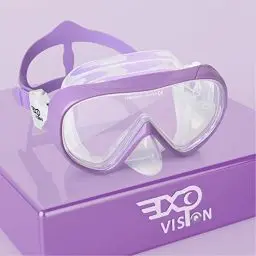 Produktbild: Kinder Taucherbrille 180° Panorama Kind Schnorchelmaske, Anti Nebel Tauchmaske gehärtetes Glas Schwimmmaske Junge Silikon Tauchermaske Mädchen Schwimmbrille mit Nasenabdeckung 4-16 (Lila)