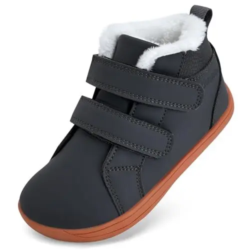 Produktbild: Kinder Winter Barfußschuhe Junge Mädchen Wanderschuhe Breite Barfuß Hausschuhe Barefoot Shoes Gefüttert Winterstiefel Hight Top(Dunkelgrau, 24EU)