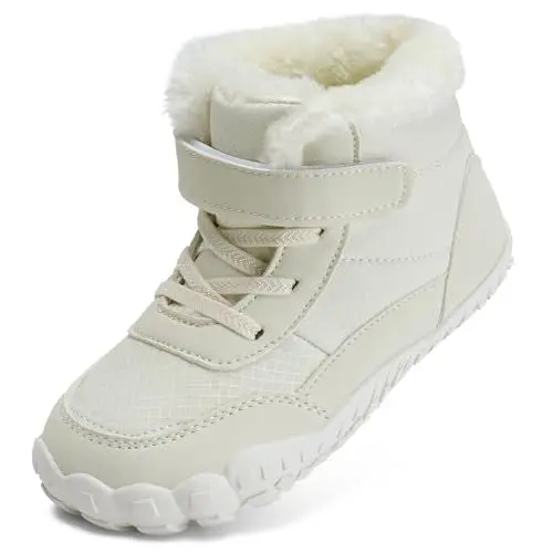 Produktbild: Kinder Winter Barfußschuhe Jungen Mädchen Winterschuhe Warme Gefüttert Barfussschuhe Winterstiefel Wanderschuhe Leicht Rutschfest(Weiß, 31EU)