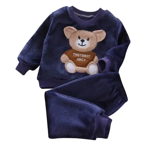 Produktbild: Kinder Winter Flanell Pyjamas Jungen Mädchen Baby Winter Korallen Samt Set Home Verdickte Kleidung Bekleidungsset Junge 86 (Y-30-Marine, 3-4 Years)