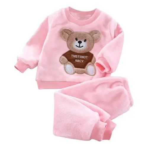 Produktbild: Kinder Winter Flanell Pyjamas Jungen Mädchen Baby Winter Korallen Samt Set Home Verdickte Kleidung Bekleidungsset Junge 86 (Y-30-Rosa, 18-24 Months)