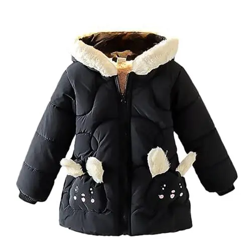 Produktbild: Kinder verdickte Qualitätsbaumwolle Baumwolle gepolstert Winter Baumwolle gepolsterte Kleidung für und Mädchen Ausländischer Kapuzenmantel Baby Baumwolle gepolsterte Jacke Baby (Black, 1-2 Years)