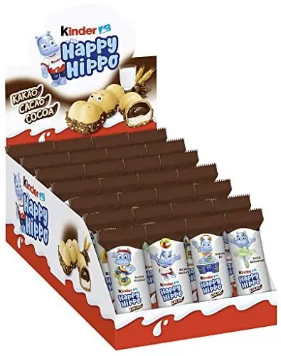 Produktbild: kinder Happy Hippo Kakao – Knusprige Waffelspezialität mit Milch- und Kakaocreme – 1 Packung mit je 28 Einzelriegeln à 20,7g