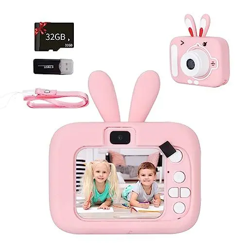Produktbild: Kinderkamera 1080P HD 16 MP 2,0 Zoll Bildschirm 32GB SD Karte Selfie Kamera mit Schutzhülle für 3-12 Jahre Jungen und Mädchen Weihnachtsspielzeug Rosa
