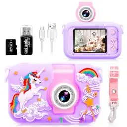 Produktbild: Kinderkamera, ARNSSIEN 180° Flip Lens Kamera für Kinder, 2.4in IPS LCD Digitalkamera mit Gehäuse, Kinder Selfie Kamera für 3-10 Jahre altes Mädchen Junge Kleinkind Weihnachten Geburtstag Geschenk