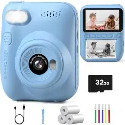 Produktbild: Kinderkamera, Hangrui Sofortbildkamera Kinder, 14MP 3,0 Zoll Bildschirm Kinderkamera Sofortbildkamera mit 32G Karte & Druckpapier, Kamera Kinder Sofortdruck mit 5 Farbige Stifte Geschenk für Kinder