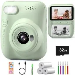 Produktbild: Kinderkamera, Hangrui Sofortbildkamera Kinder, 14MP 3,0 Zoll Bildschirm Kinderkamera Sofortbildkamera mit 32G Karte & Druckpapier, Kamera Kinder Sofortdruck mit 5 Farbige Stifte Geschenk für Kinder