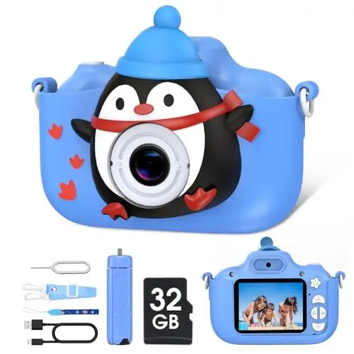 Produktbild: Kinderkamera,DIAMOOKY Kinder Kamera 1080P HD Fotoapparat Kinder 2,0 Zoll Bildschirm, Digitalkamera Kinder mit 32GB Karte Kamera Kinder für 3-12 Jahre Jungen und Mädchen Weihnachten Spielzeug