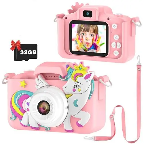 Produktbild: Kinderkamera, Pancellent Kinder Kamera 1080P 2,0-Zoll-Bildschirm Kamera Kinder mit 32GB-Karte Selfie Digitalkamera Kinder Fotoapparat Kinder für 3-12 Jahre Jungen und Mädchen Weihnachten Spielzeug