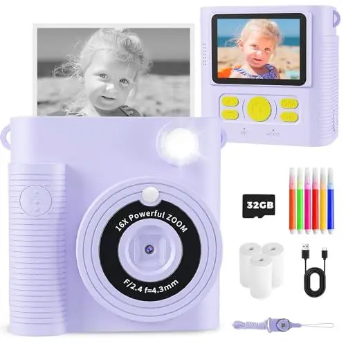 Produktbild: Kinderkamera Sofortbildkamera,Geschenk Mädchen und Jungen 3-10 Jahren,Dual Shutte Kamera Kinder Sofortdruck,1080P Sofortbildkamera Kinderkamera Kinder