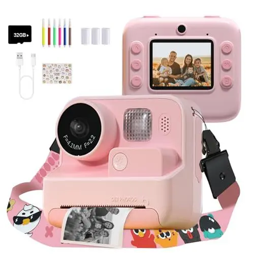 Produktbild: Kinderkamera Sofortbildkamera, Kamera für Kinder digitalkamera Kinder instant Camera 1080P 2,0 Zoll Bildschirm, Kamera Kinder sofortdruck mit Druckpapier & 32G TF Karte, Präsent für Kinder 3-12 Jahre