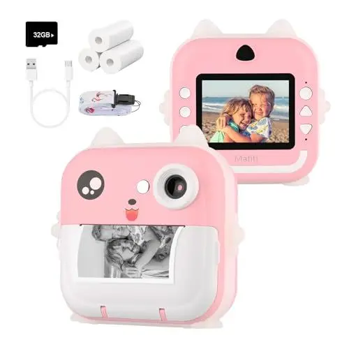 Produktbild: Kinderkamera Sofortbildkamera, Kamera für Kinder digitalkamera Kinder instant Camera 1080P 2,4 Zoll Bildschirm, Kamera Kinder sofortdruck mit Druckpapier & 32G TF Karte, Präsent für Kinder (Blau)