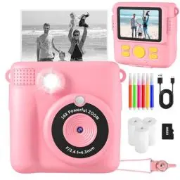 Produktbild: Kinderkamera, Sofortbildkamera Kinder,1080P Fotoapparat Kinderspielzeug mit 16x Digitalzoom, 32GB TF Karte,Druckpapier, Kinder Kamera für Geschenk für Mädchen 3-12 Jahre