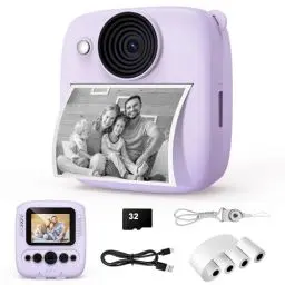Produktbild: Kinderkamera Sofortbildkamera, Kinder Kamera mit 32GB Karte & 4 Bände Druckpapier, 48MP Sofortbildkamera mit 1080P Digitalkamera für Kinder, Geschenke für Mädchen und Jungen von 3 bis 12 Jahre