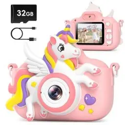 Produktbild: Kinderkamera - GREENKINDER Kinder Kamera 2,0 Zoll Bildschirm 1080P HD Digitalkamera für Kinder inkl 32GB Karte, Anti-Drop Fotoapparat Kinder für 3-12 Jahre alte Mädchen Perfektes Weihnachts Geschenk