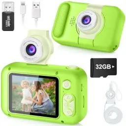Produktbild: ARNSSIEN Kinderkamera für 3 4 5 6 7 8 9 10 11 12 Jahre alte Mädchen/Jungen, Kinder Kamera mit 180°Flip-Objektiv&2.4in IPS-Bildschirm, Geburtstagsfest-Geschenk-Spielzeug für Mädchen/Jungen,32 GB,X101