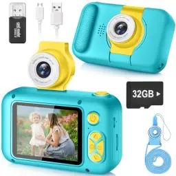 Produktbild: ARNSSIEN Kinderkamera für 3 4 5 6 7 8 9 10 11 12 Jahre alte Mädchen/Jungen, Kinder Kamera mit 180°Flip-Objektiv&2.4in IPS-Bildschirm, Geburtstagsfest-Geschenk-Spielzeug für Mädchen/Jungen,32 GB,X101