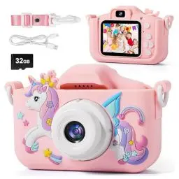 Produktbild: Kinderkamera,FIVAVA Digitalkamera 1080P HD Kinder Kamera mit 32GB Karte,Fotoapparat Kinder für 3-12 Jungen Mädchen Geburtstagsgeschenk Weihnachten Spielzeug Rosa
