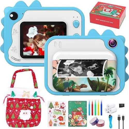 Produktbild: Kinderkamera,ULEWAY Kinder Kamera 1080P 2,4-Zoll-Bildschirm Kinder Digitalkamera Videokamera Fotoapparat mit 32GB Karte，Druckpapier,5 Farbstift,Weihnachten Geschenk Spielzeug für 3-12 Jahre-Blau