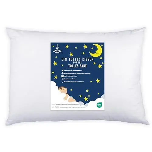 Produktbild: Kinderkissen Mit Baumwollstoff 33x44 Cm - Weißes Kopfkissen Geeignet Für 1 Bis 3 Jahren - Kinder Kuschelkissen - Weiches Kinder Kopfkissen Hypoallergen - Ideal Fürs Bett, Reisen, Schläfchen