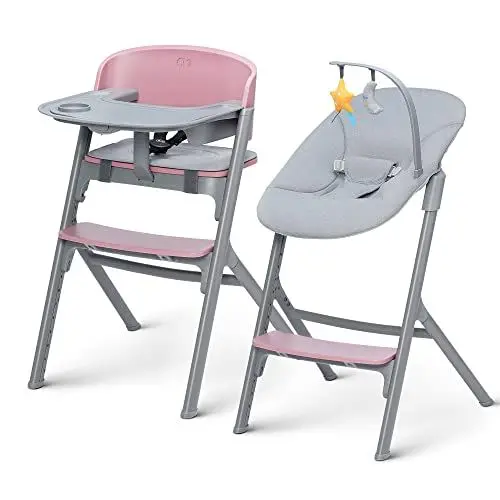 Produktbild: Kinderkraft Kinderhochstuhl LIVY + Babyliege CALMEE, 4in1, Stuhl für die ganze Familie, von Geburt bis 110 kg, Verstellbare, Ergonomische Rückenlehne, Minimalistisches niederländisches Design, Rose