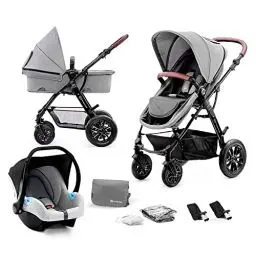 Produktbild: Kinderkraft Kinderwagen 3 in 1 MOOV, Kinderwagenset, Sportwagen, Buggy, Babyschale, Große Räder, Luftreifen Hohe, Verarbeitungsqualität, Bequemer, Grau, Kein Seitengriff vorhanden