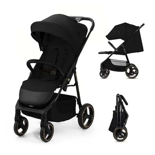Produktbild: Kinderkraft TRIG 3 Kinderwagen, Kinderbuggy, Liegewagen, Sportwagen, Buggy, Zusammenklappen, Breite und tiefe Sitz, mit Liegeposition, 4 Rad Dämpfung, Große Dach, 5-Punkt-Gurt, bis zu 25 kg, Schwarz