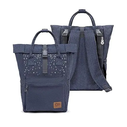 Produktbild: Kinderkraft Wickelrucksack MOONPACK CONFETTI, Kinderwagentasche, Organizer, Thermotasche, verstellbarer Schultergurt, mit Zubehör, Wickelauflage, Halterungen, Blau