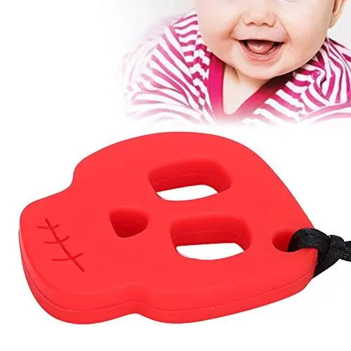 Produktbild: Kinderkrankheiten Halskette Silikon Baby Beißring Anhänger Sichere Beruhigende Säuglingskauen Kinderkrankheiten Halskette Spielzeug Kauen Halskette für Kleinkind Baby Jungen und Mädchen(rot)