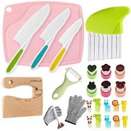 Produktbild: Kindermesser 24-teiliges Kinder Sicherheit Kochmesser Küchenmesser Set mit Gemüse Ausstechformen, Holzmesser, Schneidebrett - Perfektes Weihnachts- oder Geburtstagsgeschenk für Kinder ab 2 Jahren