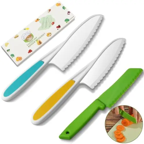 Produktbild: Kindermesser 3-teiliges Kinder-Küchenmesser-Set zum Schneiden und Kochen von Obst oder Gemüse für Kleinkinder, kinder kochset Kochmesser Sicherheit Messer ab 3 jahre