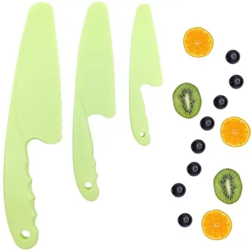 Produktbild: Kindermesser 3-teiliges Set - Sichere Kochmesser für kleine Küchenchefs, ideal zum Schneiden und Zubereiten von Obst und Gemüse, Geeignet für Kinder ab 3 Jahren(hellgrün)
