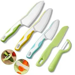 Produktbild: Kindermesser 5-teiliges Kinder-Küchenmesser-Set zum Schneiden und Kochen von Obst oder Gemüse für Kleinkinder, inklusive Schäler Sicherheit Messer ab 3 jahre Geschenksets für Kinder