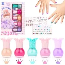 Produktbild: Kindernagellack Set Mädchen| 5 ml* 5 Farben Kinder Nagellack +2 Blatt Nagelsticker Kinder, Wasserbasiert, Schnell Trocknend, Peel-off, Party Favors für Make-up Ab 3 Jahren