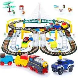 Produktbild: Elektrische Eisenbahn Kinder ab 3 Jahre – 192 Teile Elektro Eisenbahn Set mit Schienen, Licht & Sound – Spielzeug Zug elektrisch mit Auto – Elektrozug für Kinder – Weihnachtszug Geschenk