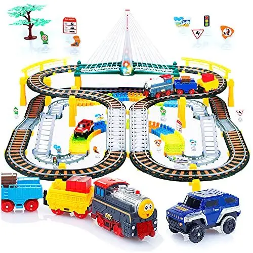 Produktbild: Elektrische Eisenbahn Kinder ab 3 Jahre – 192 Teile Elektro Eisenbahn Set mit Schienen, Licht & Sound – Spielzeug Zug elektrisch mit Auto – Elektrozug für Kinder – Weihnachtszug Geschenk