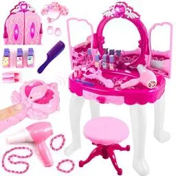 Produktbild: Kinderplay Rosa Schminktisch Kinder mit Zauberstäbchen - Haartrockner funktioniert wie EIN echter | Kinder Schminktisch für Mädchen mit MP3-Eingang, Zubehör, KP8846