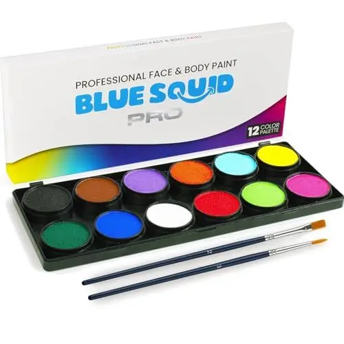 Produktbild: Blue Squid PRO Professionelles Face Painting Kit für Kinder - 12 Farbpaletten-Set mit 2 Pinseln, Body & Face Paint Kits für Kinder, Erwachsene - Sichere waschbare SFX Schminkfarben für Party