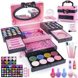 Produktbild: Kinderschminke Set Mädchen, Schminkkoffer Mädchen, Kids Makeup - Waschbar Schminke Kinder Mädchen Spielzeug, Halloween Weihnachts Geburtstags Geschenke für Mädchen 4-12 Jahre (Pink)