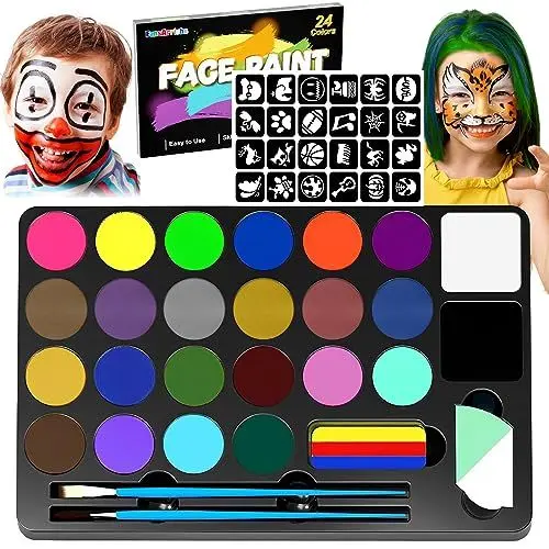 Produktbild: FansArriche Kinderschminke Set - 24 Farben, Make-up & Gesichtsfarben, Körperfarbe Kinder, Bodypainting, Waschbare Malpalette, Schminkset für Kinder, für Halloween, Partys, Festivals