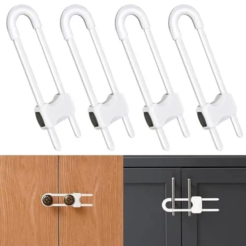 Produktbild: Kindersicherung für Schrank,4 Stück Türsicherung Kinder,Kindersicherung Schubladen,Schrankkindersicherung,U-förmiger Türsicherung für Schränke und Schubladen,Ohne Bohren oder Werkzeug(Weiß)