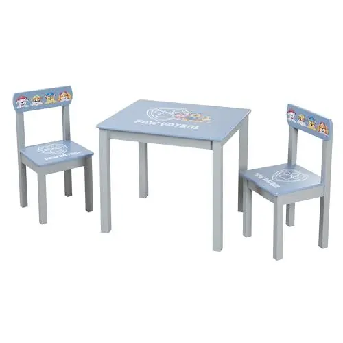 Produktbild: Kindersitzgruppe Paw Patrol - 2 Kinderstühle + Tisch für Kinder - Sitzgarnitur / Sitzmöbel mit Zeichentrick Hunden - Holz grau / blau - Ab 18 Monaten