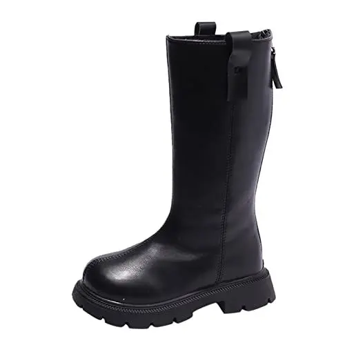 Produktbild: Generisch Schneestiefel 35 Mode Winter Stiefel und Mädchen Kniehohe Stiefel mit dicken Sohlen warm rutschfest einfarbig Reißverschluss hinten einfacher Stil Winterschuhe Jungs 32 (Black, 35 Big Kids)