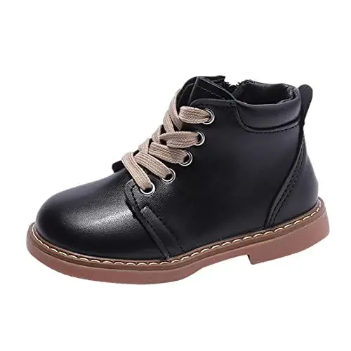 Produktbild: Kinderstiefel Boots Winter Warme Gefüttert Schuhe und Winter Kinder Stiefel und Mädchen Stiefeletten rutschfeste Schnürung seitlicher Reißverschluss Mädchen Jungen Mode (Black 25 Toddler)