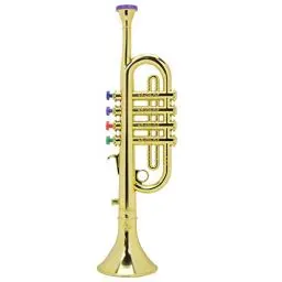 Produktbild: Kindertrompete Golden, Spaß Musikspielzeug Kunststoff Horn Kinder Trompete mit 4 farbigen Ventilen/Noten für Kinder