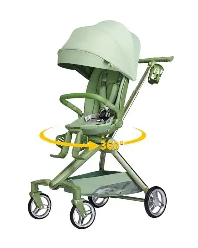 Produktbild: Hashow Kinderwagen 360°-Drehbar Kompakter Mini ELF 2 Reversible Baby Buggy Buggy Klein Zusammenklappbar mit 95–175° Neigbarer Rückenlehne für Flugzeug, Freien, Stadt - Grün