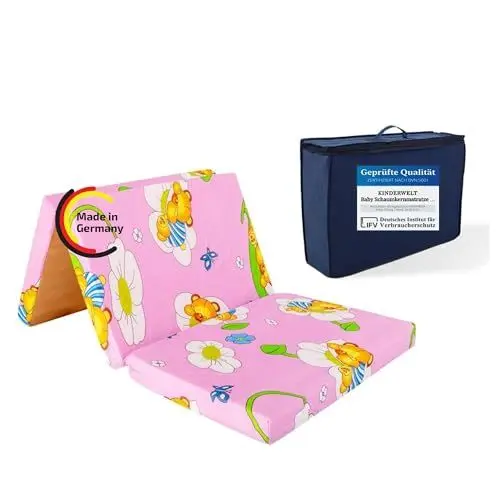 Produktbild: KiNDERWELT Reisebett Baby Reisematratze 120x60 cm, rosa, Klappmatratze Faltmatratze, Schaumstoff Matratze Kinder aus hochwertigem Kaltschaum, Made in Germany